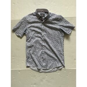 Mens Guide London Premium Range Stretch Fabric Blue Floral Button Down Polo Sz S